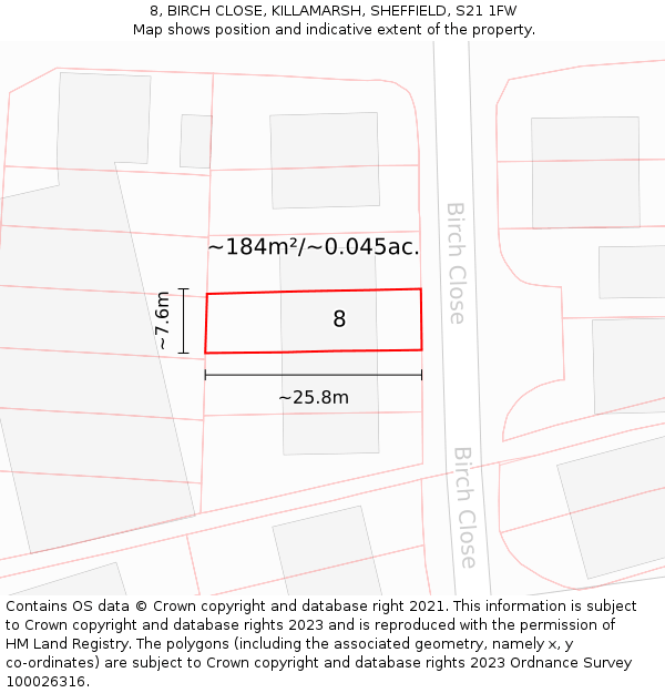 8, BIRCH CLOSE, KILLAMARSH, SHEFFIELD, S21 1FW: Plot and title map