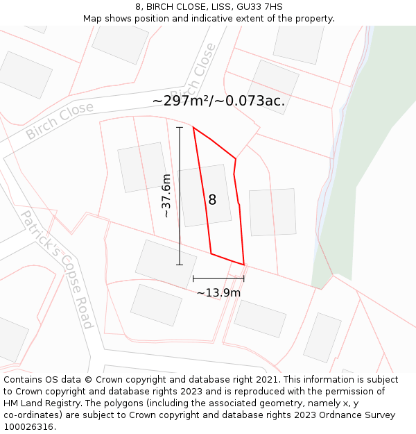 8, BIRCH CLOSE, LISS, GU33 7HS: Plot and title map