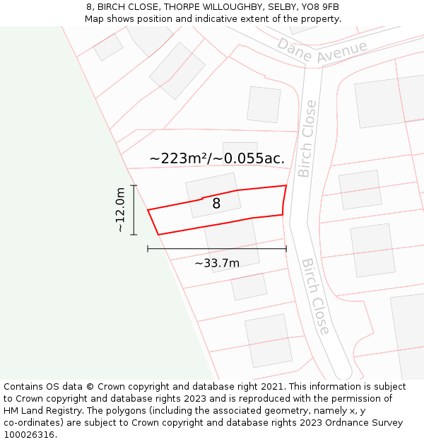 8, BIRCH CLOSE, THORPE WILLOUGHBY, SELBY, YO8 9FB: Plot and title map