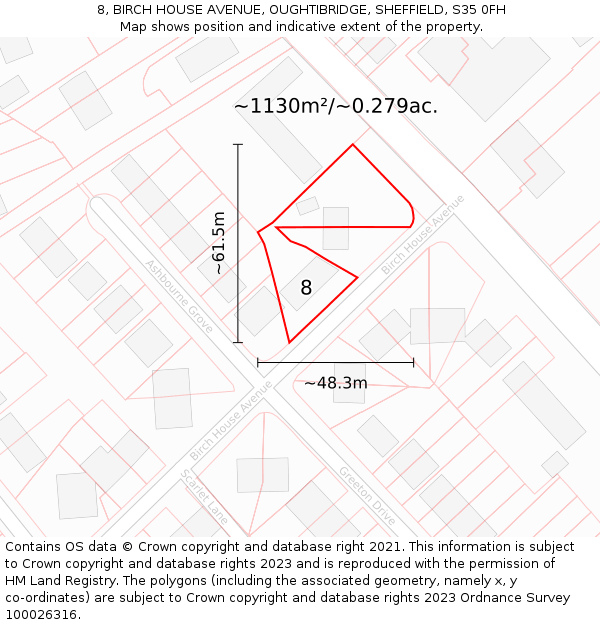 8, BIRCH HOUSE AVENUE, OUGHTIBRIDGE, SHEFFIELD, S35 0FH: Plot and title map