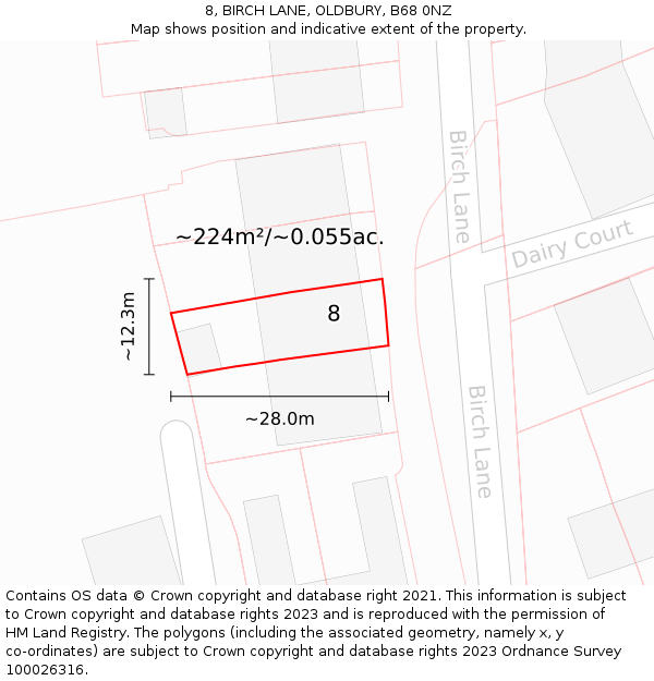 8, BIRCH LANE, OLDBURY, B68 0NZ: Plot and title map