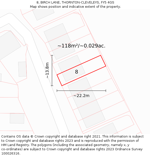 8, BIRCH LANE, THORNTON-CLEVELEYS, FY5 4GS: Plot and title map