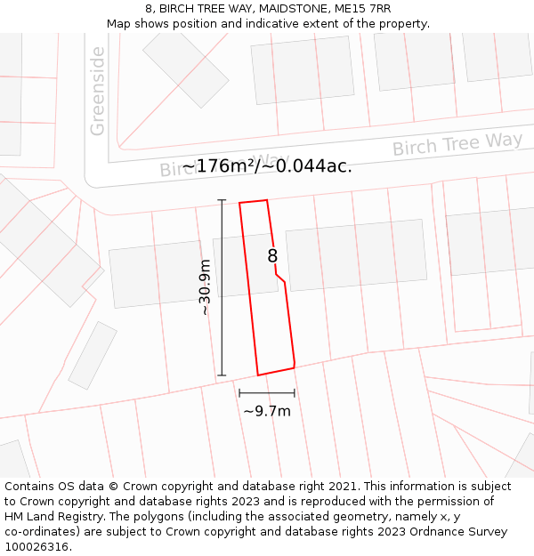 8, BIRCH TREE WAY, MAIDSTONE, ME15 7RR: Plot and title map