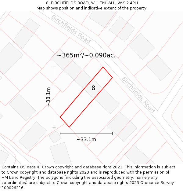 8, BIRCHFIELDS ROAD, WILLENHALL, WV12 4PH: Plot and title map