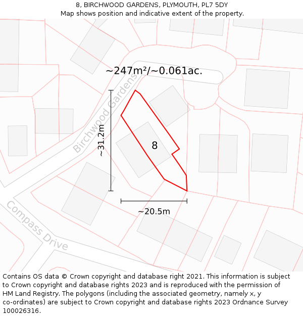 8, BIRCHWOOD GARDENS, PLYMOUTH, PL7 5DY: Plot and title map