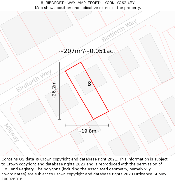 8, BIRDFORTH WAY, AMPLEFORTH, YORK, YO62 4BY: Plot and title map