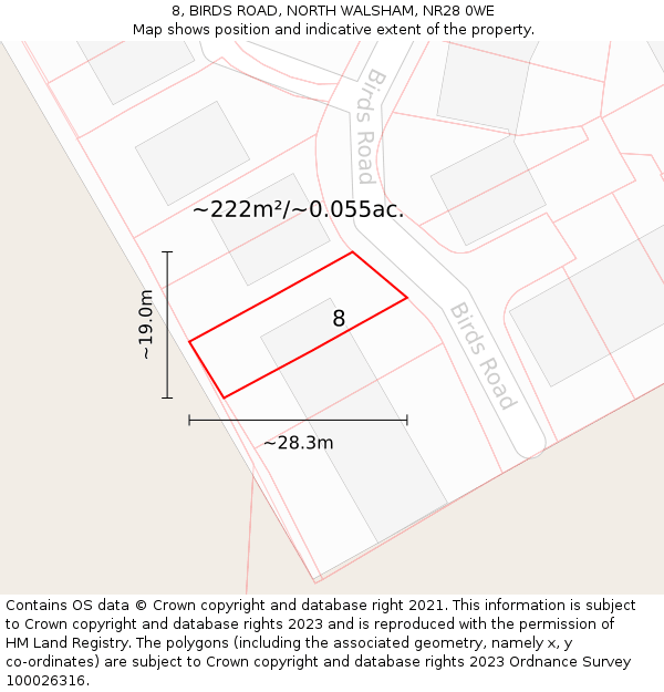 8, BIRDS ROAD, NORTH WALSHAM, NR28 0WE: Plot and title map