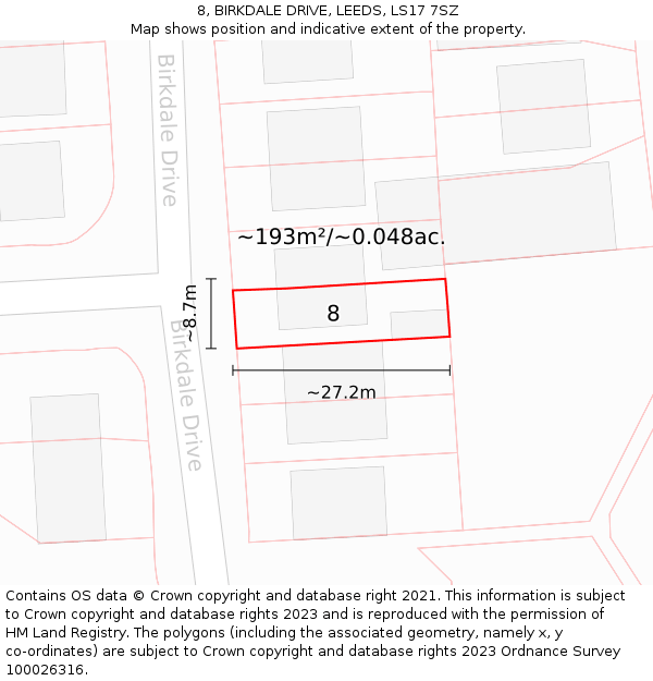 8, BIRKDALE DRIVE, LEEDS, LS17 7SZ: Plot and title map
