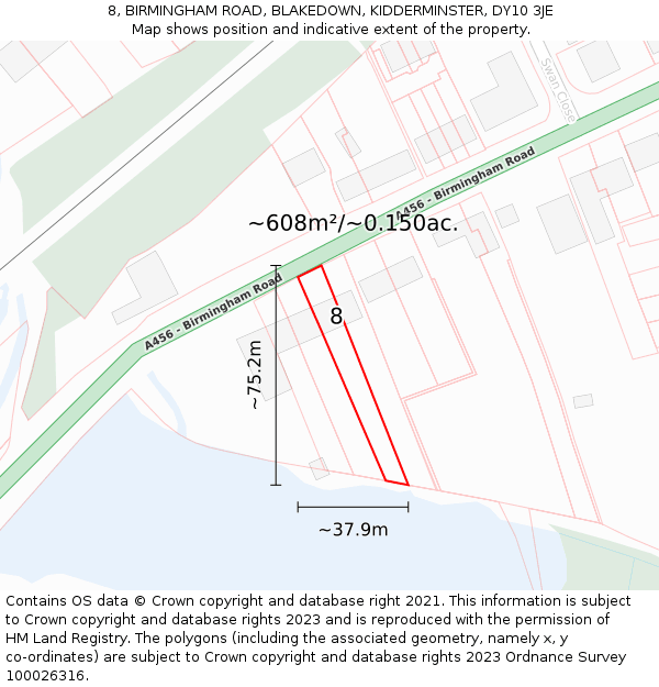8, BIRMINGHAM ROAD, BLAKEDOWN, KIDDERMINSTER, DY10 3JE: Plot and title map