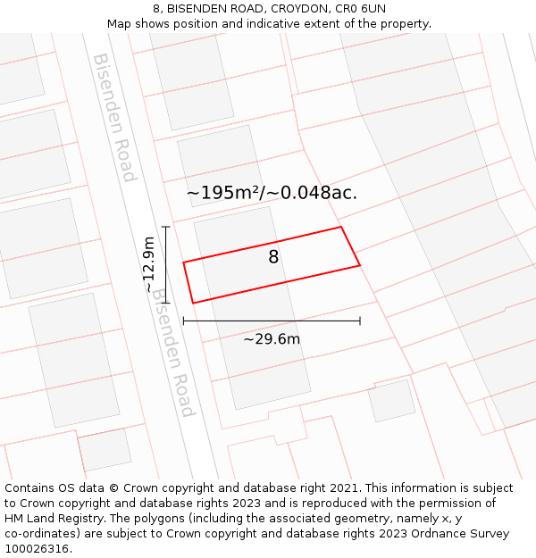 8, BISENDEN ROAD, CROYDON, CR0 6UN: Plot and title map