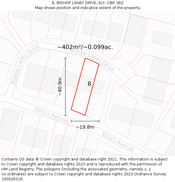 8, BISHOP LANEY DRIVE, ELY, CB6 1BZ: Plot and title map