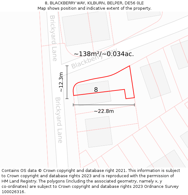 8, BLACKBERRY WAY, KILBURN, BELPER, DE56 0LE: Plot and title map