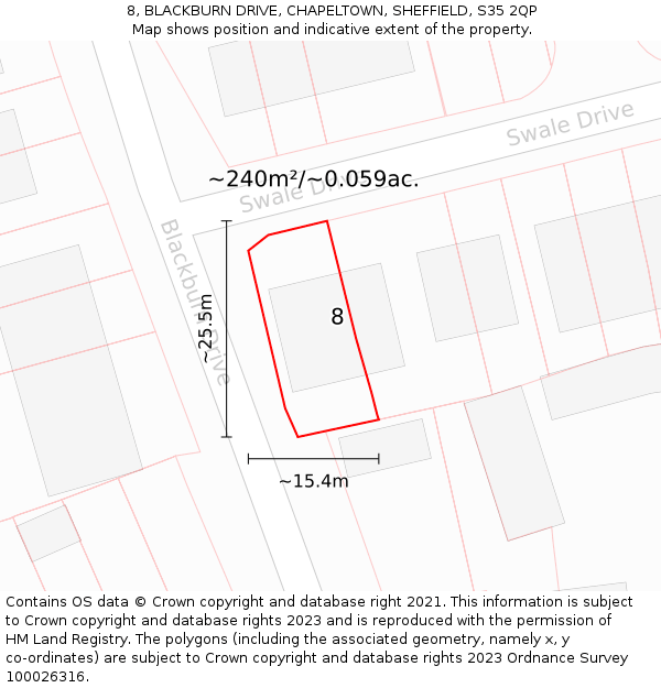 8, BLACKBURN DRIVE, CHAPELTOWN, SHEFFIELD, S35 2QP: Plot and title map