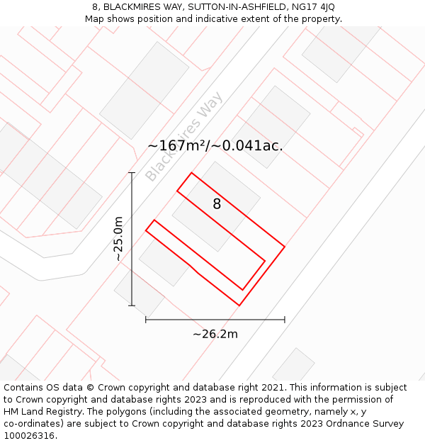 8, BLACKMIRES WAY, SUTTON-IN-ASHFIELD, NG17 4JQ: Plot and title map