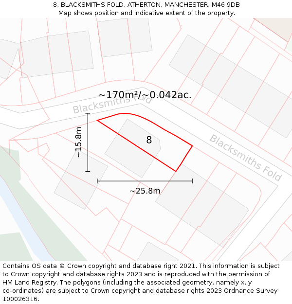 8, BLACKSMITHS FOLD, ATHERTON, MANCHESTER, M46 9DB: Plot and title map