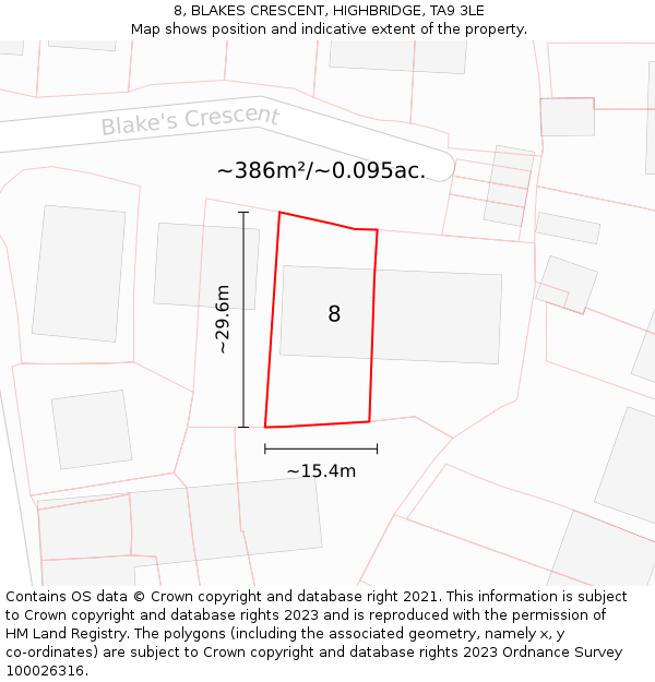 8, BLAKES CRESCENT, HIGHBRIDGE, TA9 3LE: Plot and title map