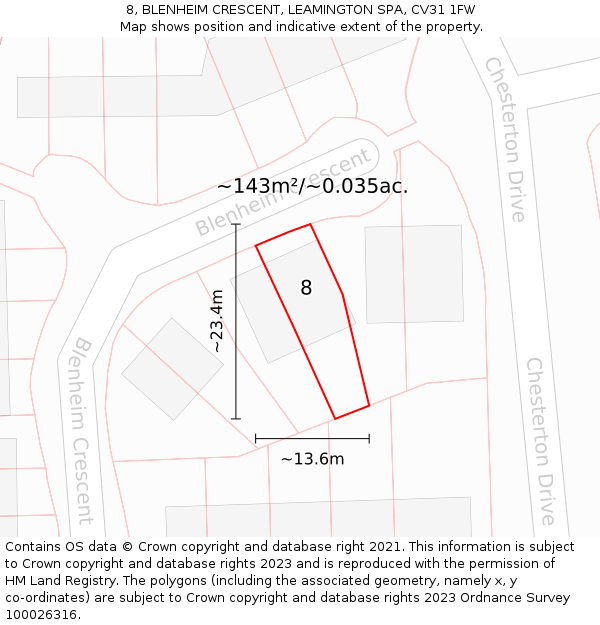 8, BLENHEIM CRESCENT, LEAMINGTON SPA, CV31 1FW: Plot and title map