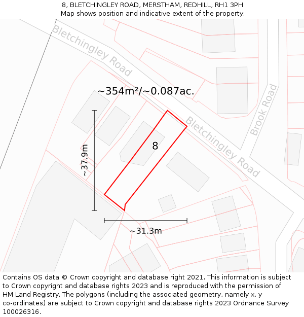 8, BLETCHINGLEY ROAD, MERSTHAM, REDHILL, RH1 3PH: Plot and title map