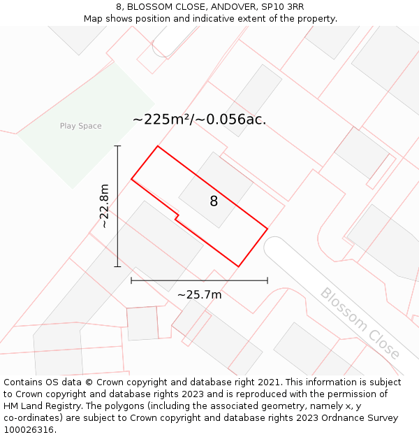8, BLOSSOM CLOSE, ANDOVER, SP10 3RR: Plot and title map