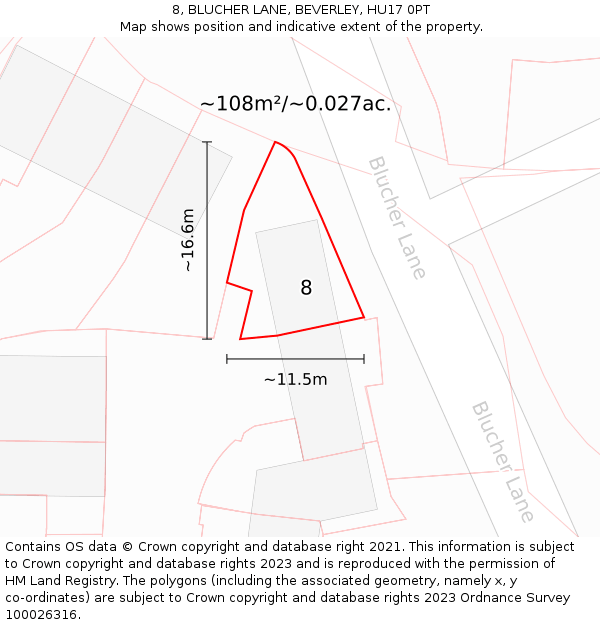 8, BLUCHER LANE, BEVERLEY, HU17 0PT: Plot and title map