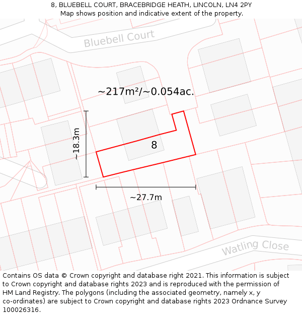 8, BLUEBELL COURT, BRACEBRIDGE HEATH, LINCOLN, LN4 2PY: Plot and title map