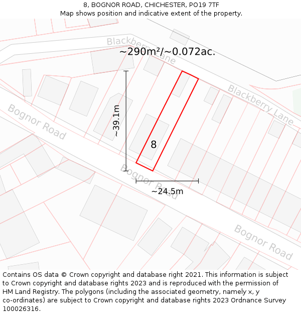 8, BOGNOR ROAD, CHICHESTER, PO19 7TF: Plot and title map