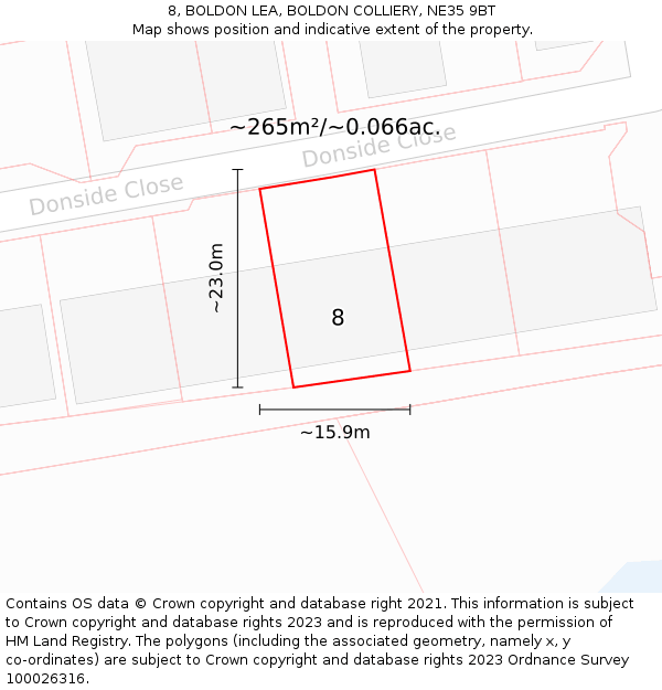 8, BOLDON LEA, BOLDON COLLIERY, NE35 9BT: Plot and title map