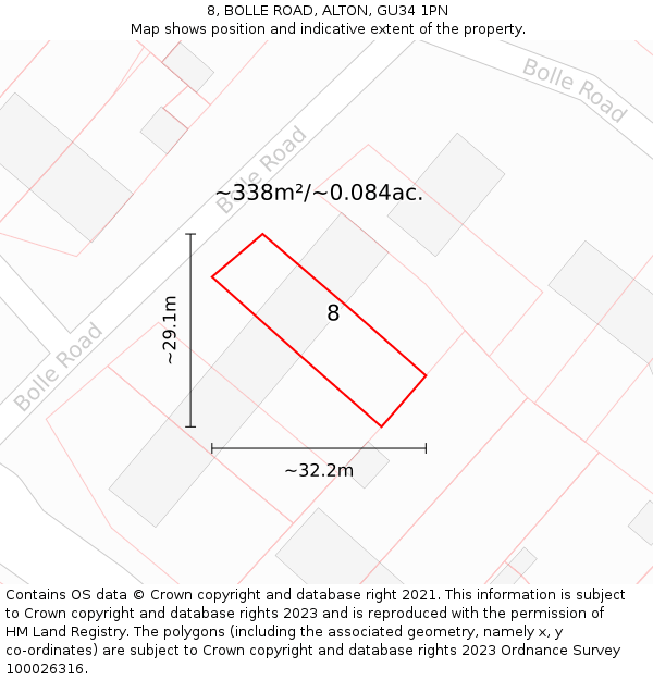 8, BOLLE ROAD, ALTON, GU34 1PN: Plot and title map