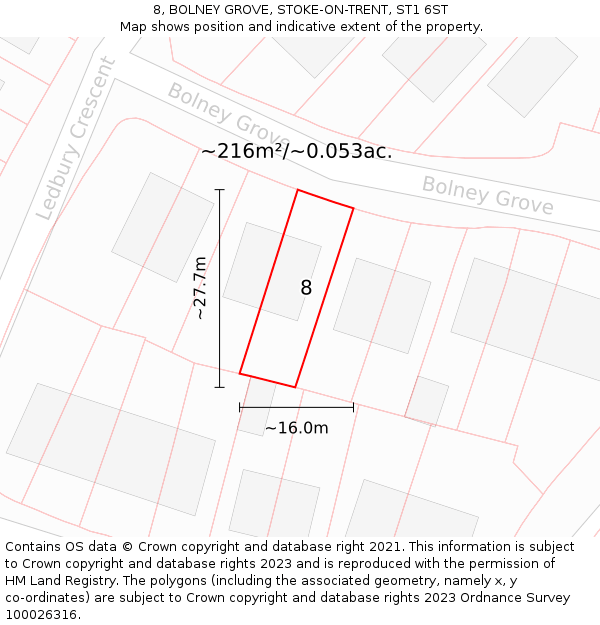 8, BOLNEY GROVE, STOKE-ON-TRENT, ST1 6ST: Plot and title map