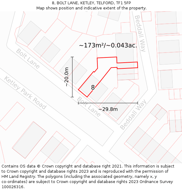 8, BOLT LANE, KETLEY, TELFORD, TF1 5FP: Plot and title map
