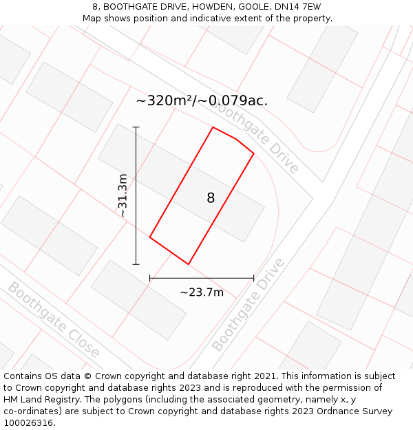 8, BOOTHGATE DRIVE, HOWDEN, GOOLE, DN14 7EW: Plot and title map