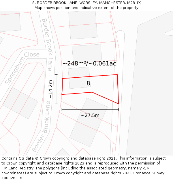 8, BORDER BROOK LANE, WORSLEY, MANCHESTER, M28 1XJ: Plot and title map