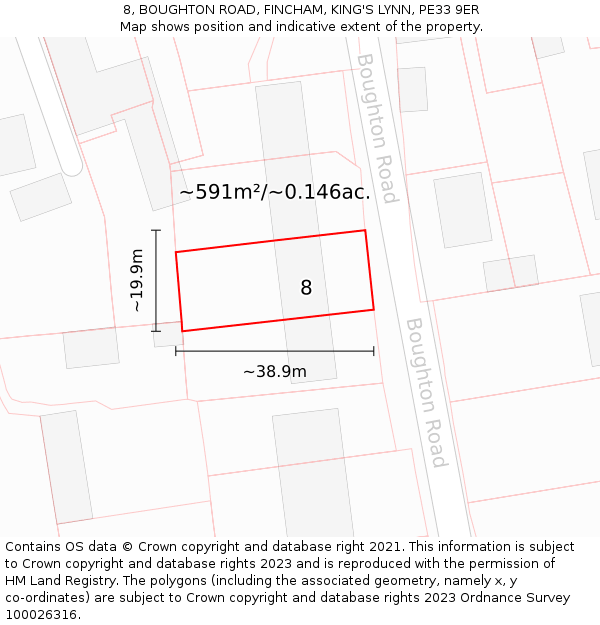 8, BOUGHTON ROAD, FINCHAM, KING'S LYNN, PE33 9ER: Plot and title map