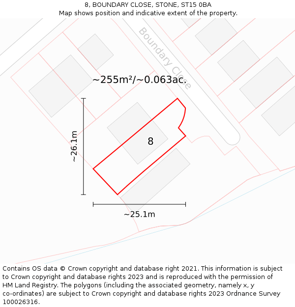 8, BOUNDARY CLOSE, STONE, ST15 0BA: Plot and title map