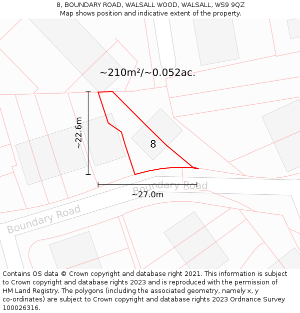 8, BOUNDARY ROAD, WALSALL WOOD, WALSALL, WS9 9QZ: Plot and title map