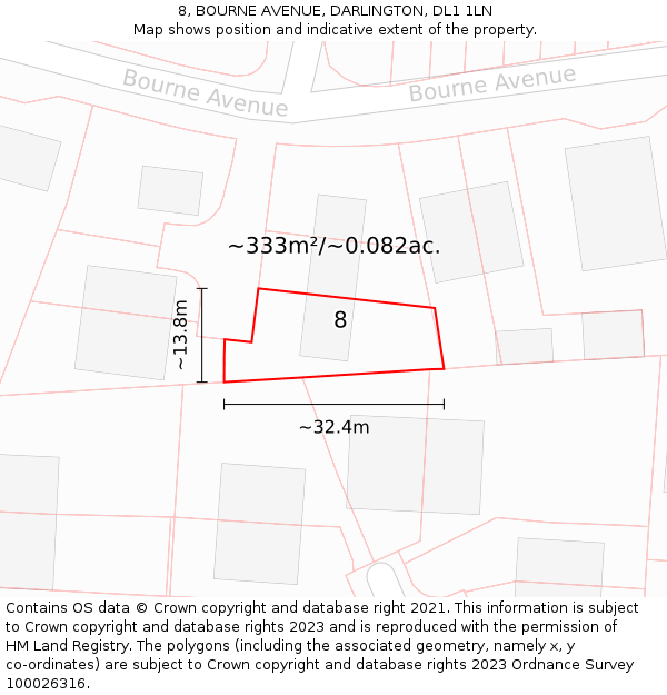 8, BOURNE AVENUE, DARLINGTON, DL1 1LN: Plot and title map