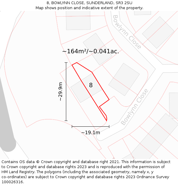 8, BOWLYNN CLOSE, SUNDERLAND, SR3 2SU: Plot and title map