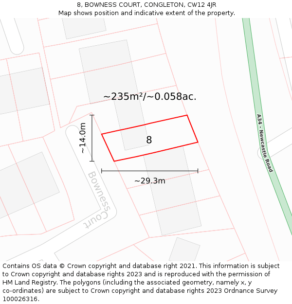 8, BOWNESS COURT, CONGLETON, CW12 4JR: Plot and title map