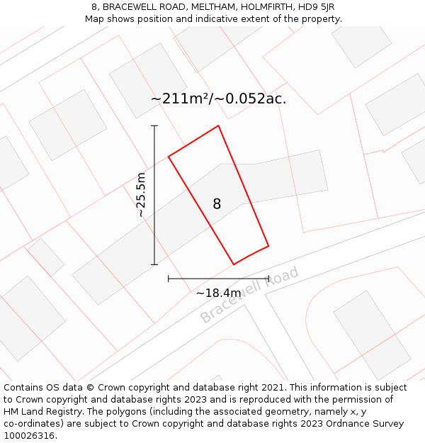 8, BRACEWELL ROAD, MELTHAM, HOLMFIRTH, HD9 5JR: Plot and title map