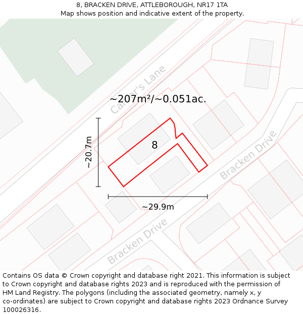 8, BRACKEN DRIVE, ATTLEBOROUGH, NR17 1TA: Plot and title map