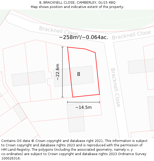 8, BRACKNELL CLOSE, CAMBERLEY, GU15 4BQ: Plot and title map