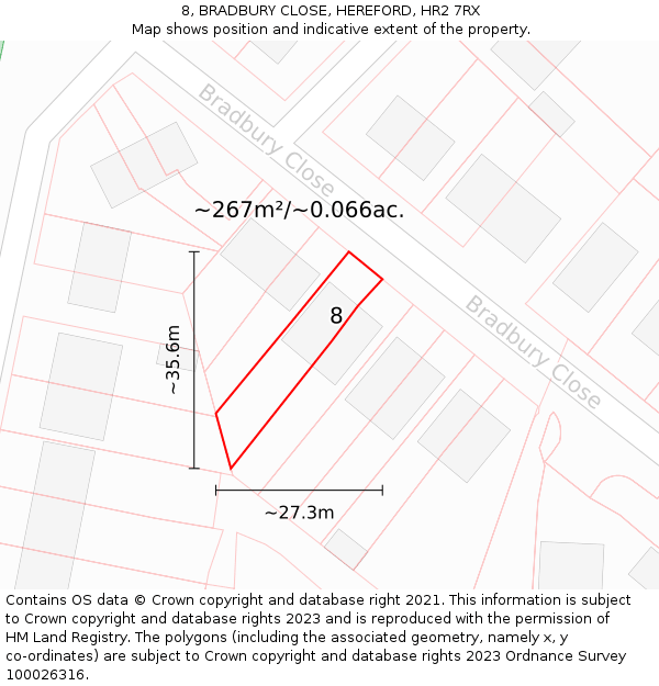 8, BRADBURY CLOSE, HEREFORD, HR2 7RX: Plot and title map