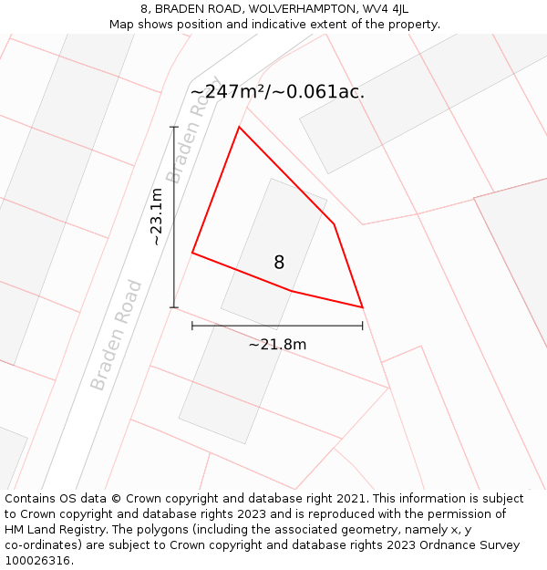 8, BRADEN ROAD, WOLVERHAMPTON, WV4 4JL: Plot and title map