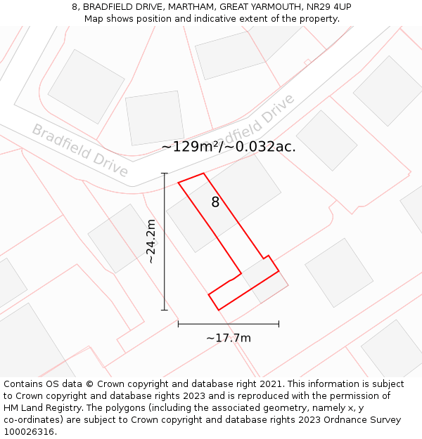 8, BRADFIELD DRIVE, MARTHAM, GREAT YARMOUTH, NR29 4UP: Plot and title map