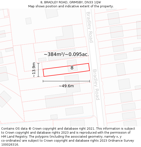 8, BRADLEY ROAD, GRIMSBY, DN33 1QW: Plot and title map