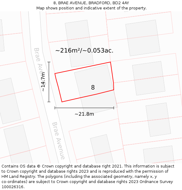 8, BRAE AVENUE, BRADFORD, BD2 4AY: Plot and title map