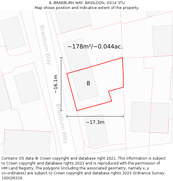 8, BRAEBURN WAY, BASILDON, SS14 3TU: Plot and title map