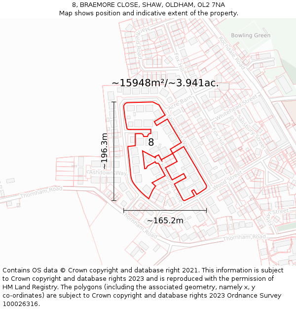 8, BRAEMORE CLOSE, SHAW, OLDHAM, OL2 7NA: Plot and title map