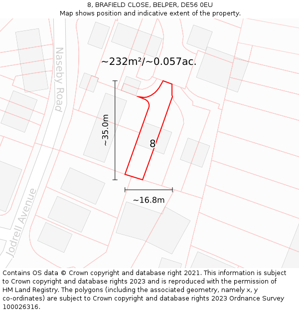 8, BRAFIELD CLOSE, BELPER, DE56 0EU: Plot and title map