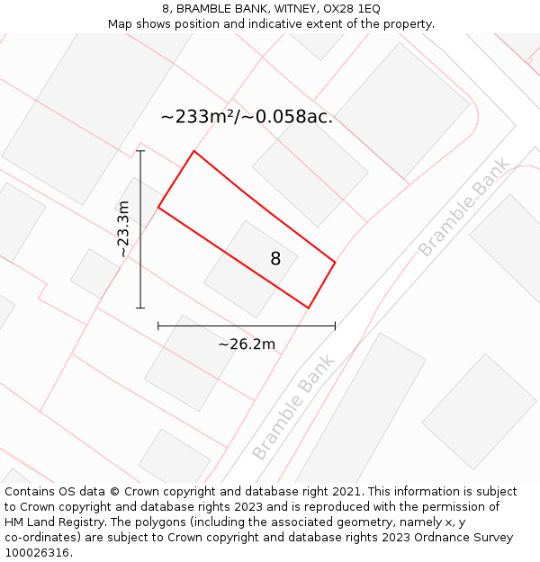 8, BRAMBLE BANK, WITNEY, OX28 1EQ: Plot and title map